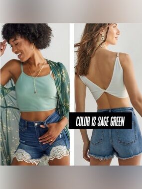 New Francesca’s Alice Twist Crop Sage Green  Cami Top